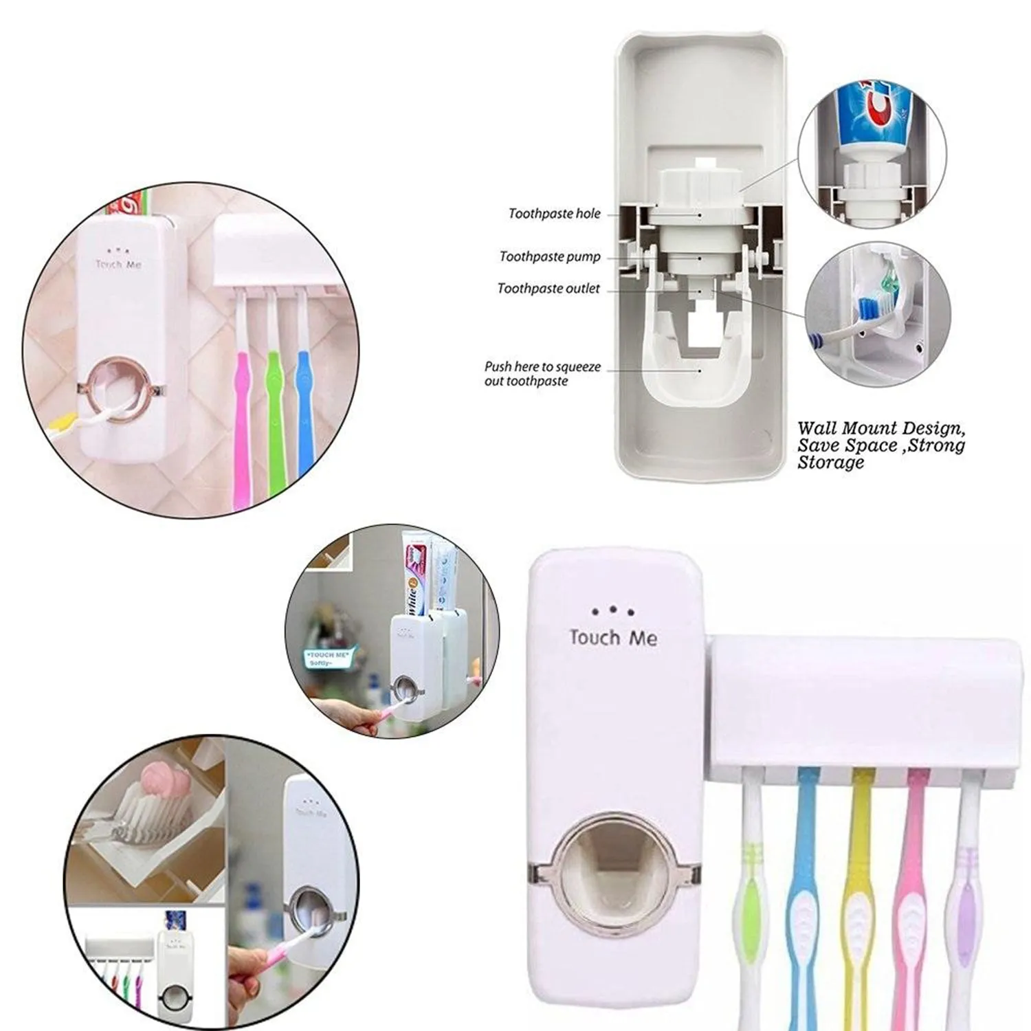 0174A Hands Free Wall Mounted Plastic Dust Proof Automatic Toothpaste Dispenser