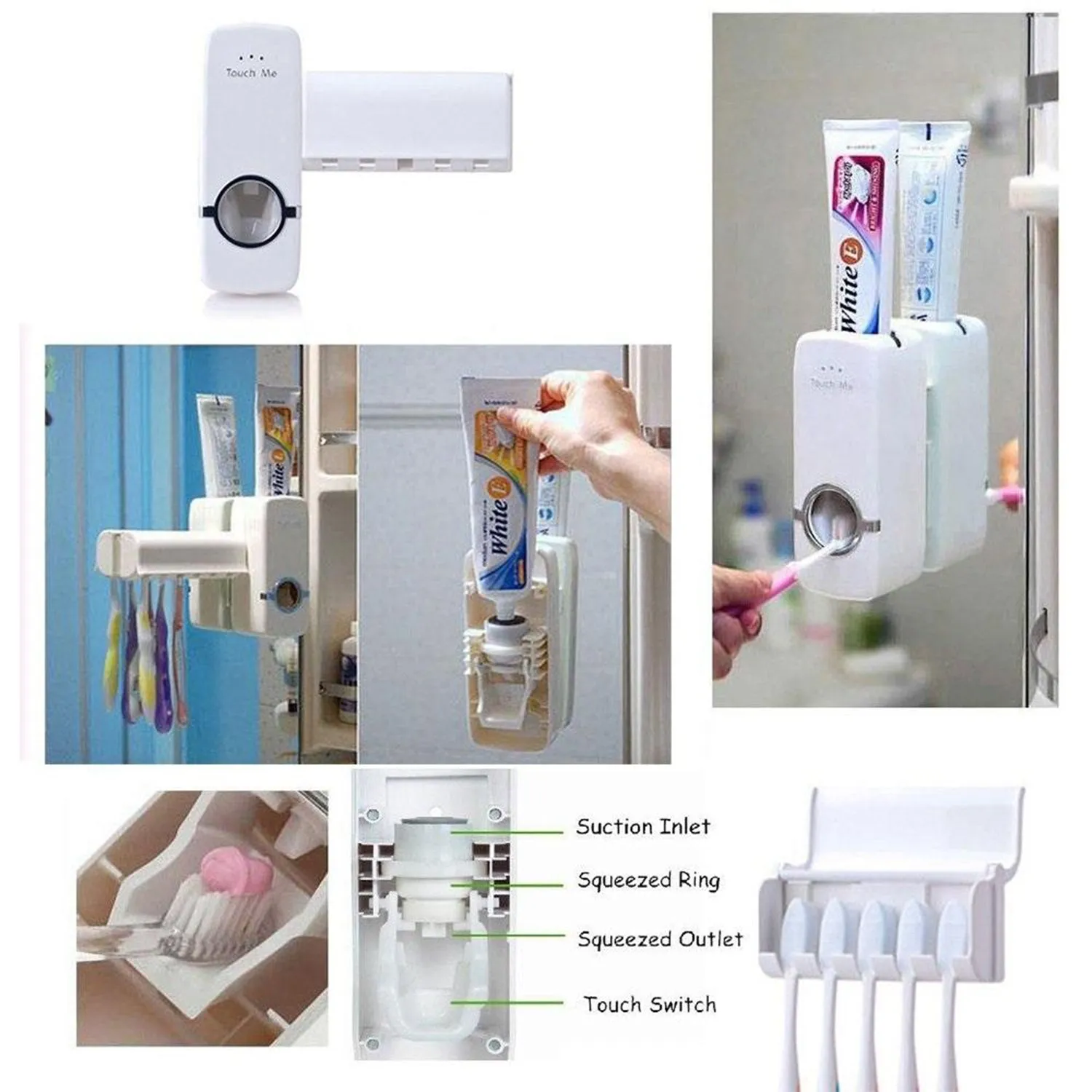 0174A Hands Free Wall Mounted Plastic Dust Proof Automatic Toothpaste Dispenser