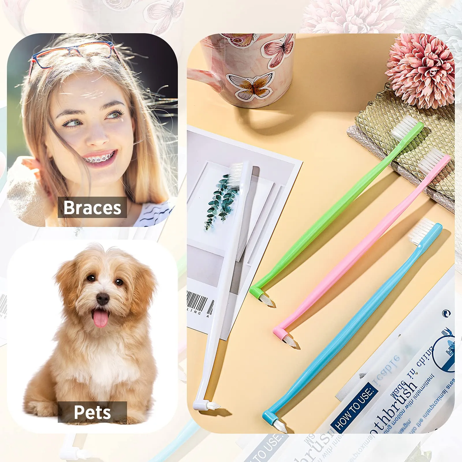 4 Pieces Tufted Toothbrush Brace Toothbrush Double Ended V-Trim Bristles Toothbrush Soft Trim Toothbrush Single Tufted Toothbrush for Braces Detail Cleaning