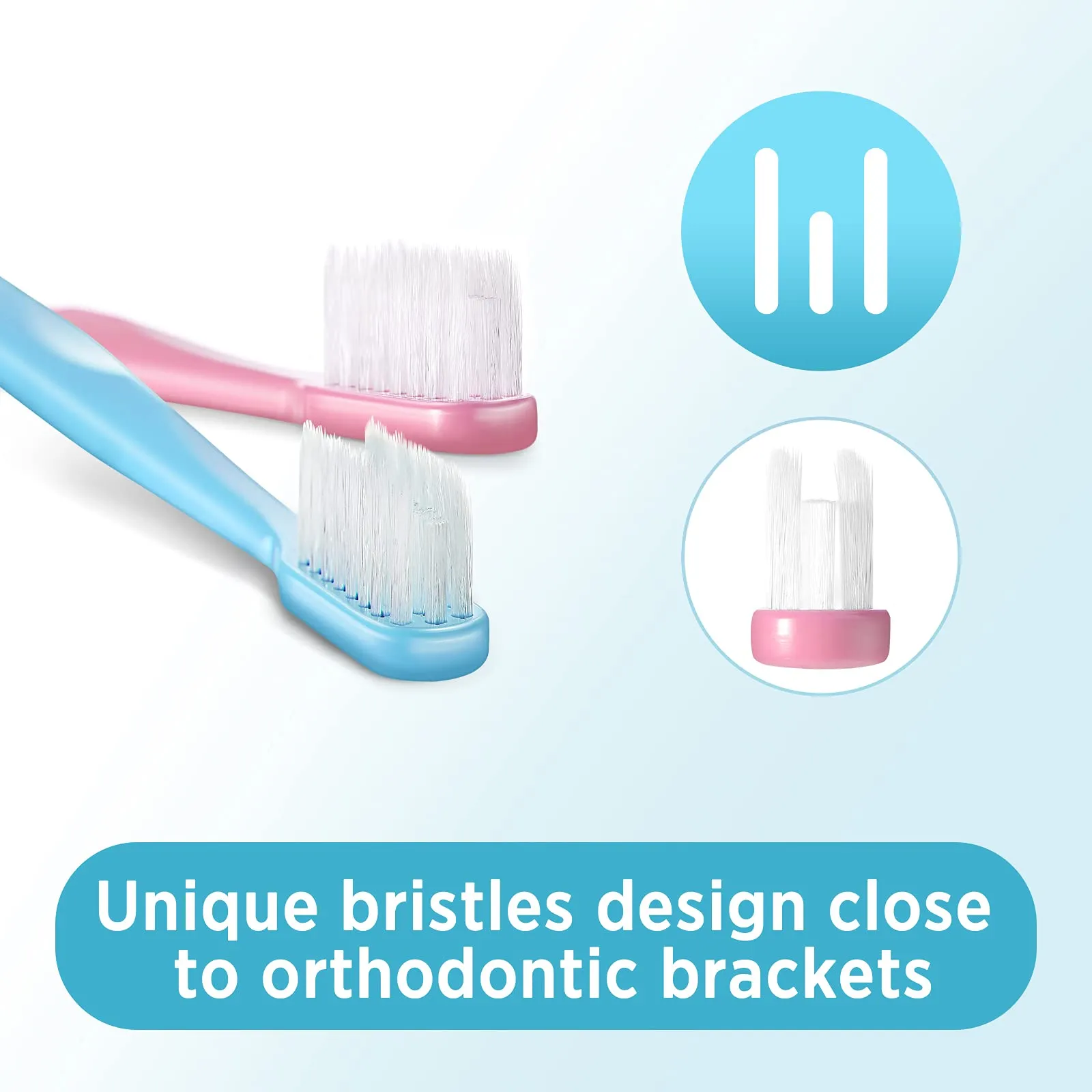 4 Pieces Tufted Toothbrush Brace Toothbrush Double Ended V-Trim Bristles Toothbrush Soft Trim Toothbrush Single Tufted Toothbrush for Braces Detail Cleaning