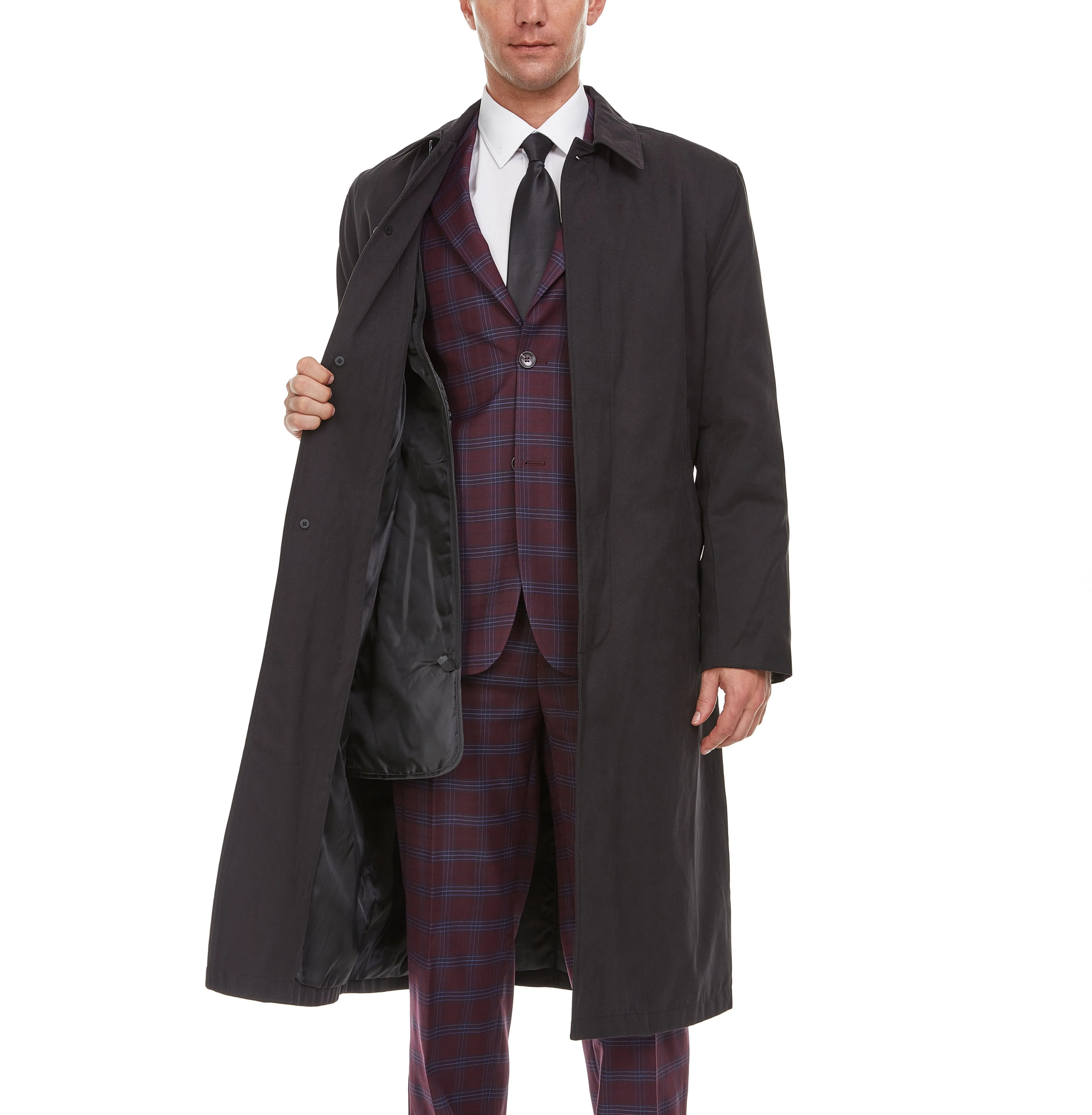 Adam Baker Men's Single Breasted Full Length Trench Coat All Year Round Raincoat