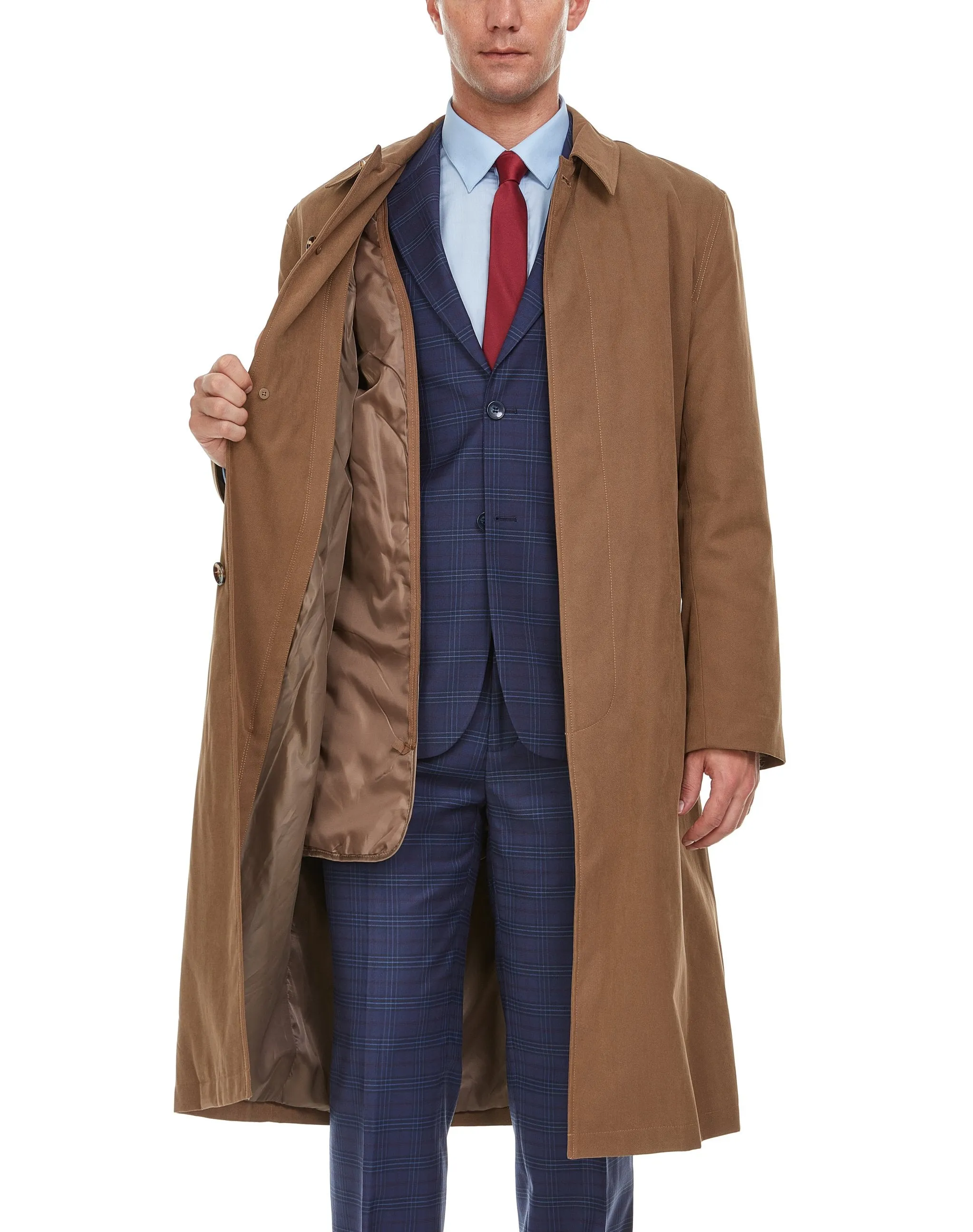 Adam Baker Men's Single Breasted Full Length Trench Coat All Year Round Raincoat