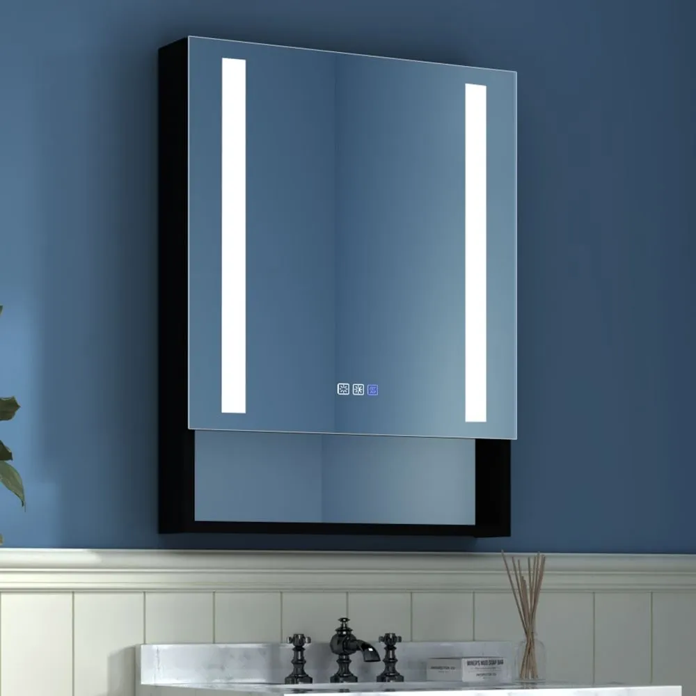 Ample 24" W x 32" H Lighted Black Medicine Cabinet Bathroom Medicine Cabinet with Double Sided Mirror And Lights,Hinge on Right