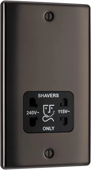 BG Nexus Metal Dual Voltage Shaver Socket in Black Nickel with Black Inserts - NBN20B-01