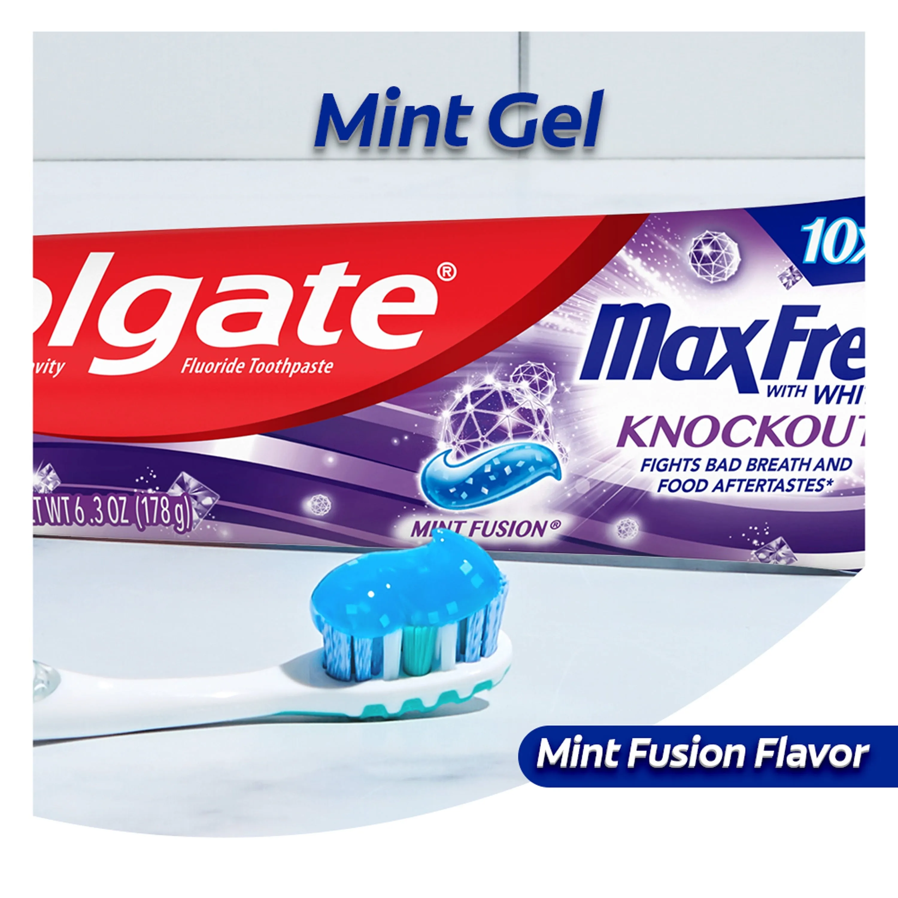 Colgate Max Fresh Knockout Toothpaste, Whitening Toothpaste with Mini Breath Strips, Mint Fusion, 3 Pack, 6.3 Oz Tubes