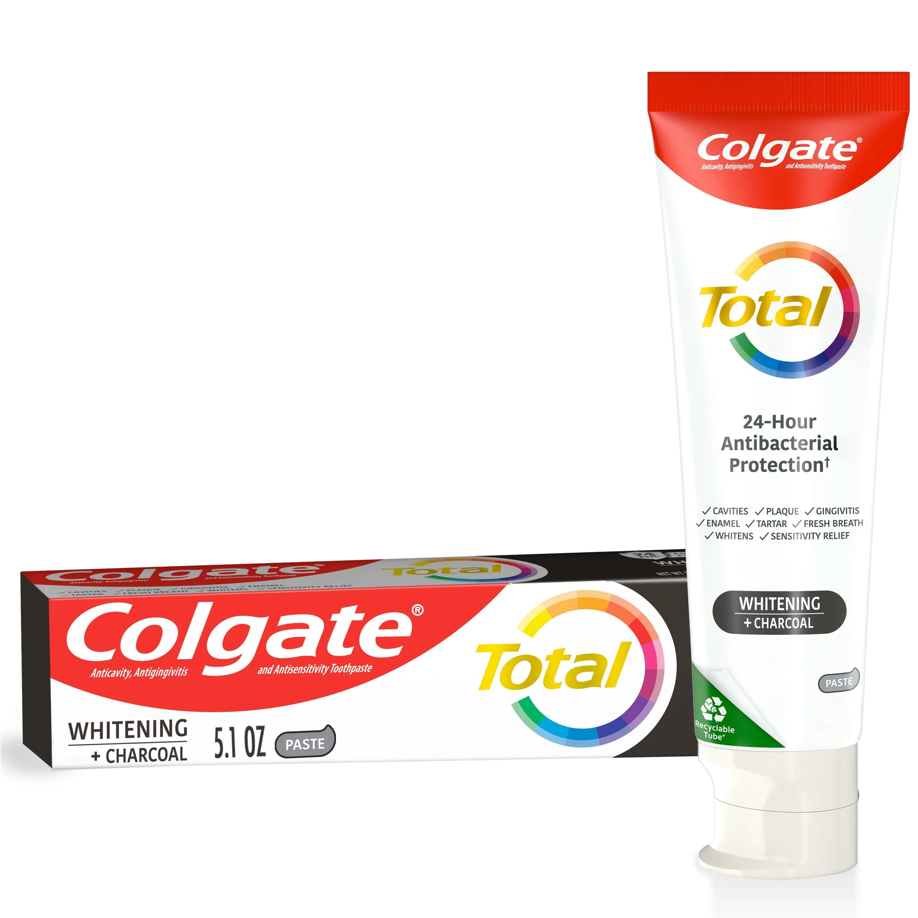 Colgate Total Whitening   Charcoal Toothpaste, Mint, 1 Pack, 5.1 Oz Tube