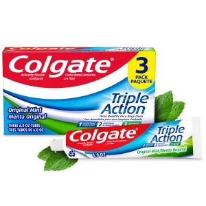 Colgate Triple Action Toothpaste, Original Mint, 3 Pack, 6 Oz Tubes