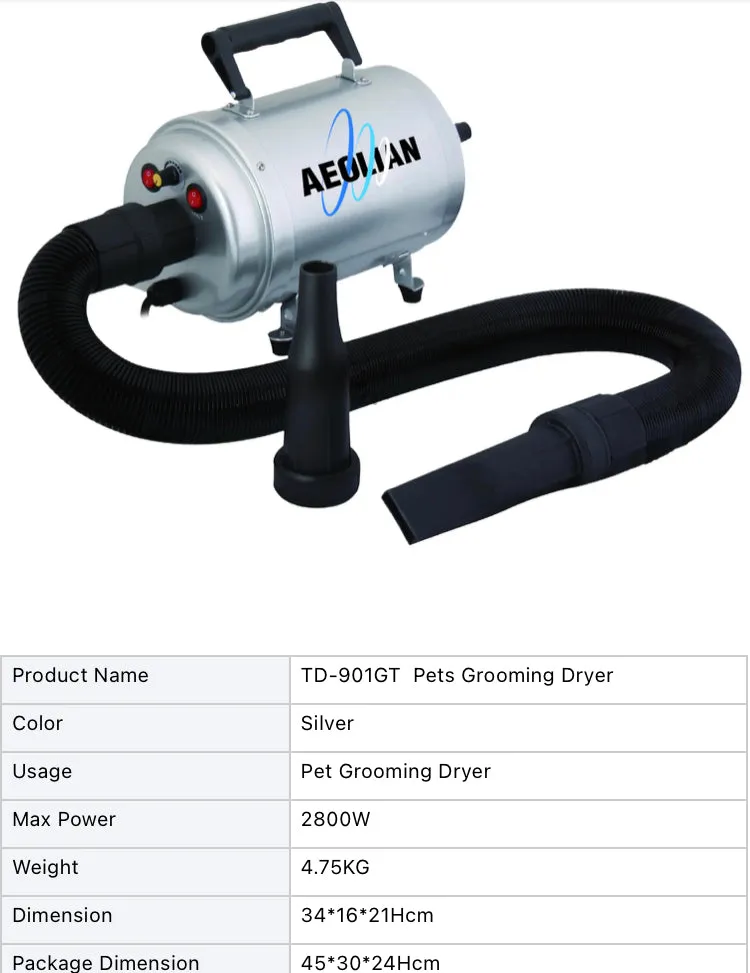 Dog Grooming Pet Dryer Aeolus Aeolian Single Motor - outperforms most dual motors 2800W