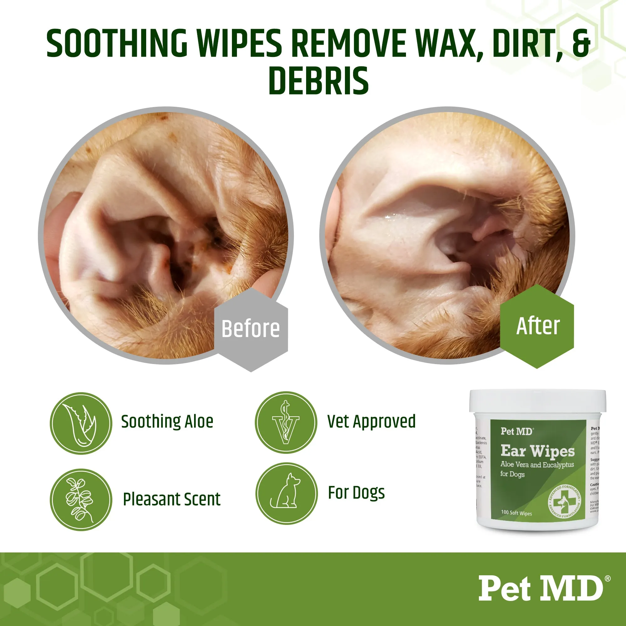 Ear Wipes with Aloe Vera and Eucalyptus for Dogs - 100 Count