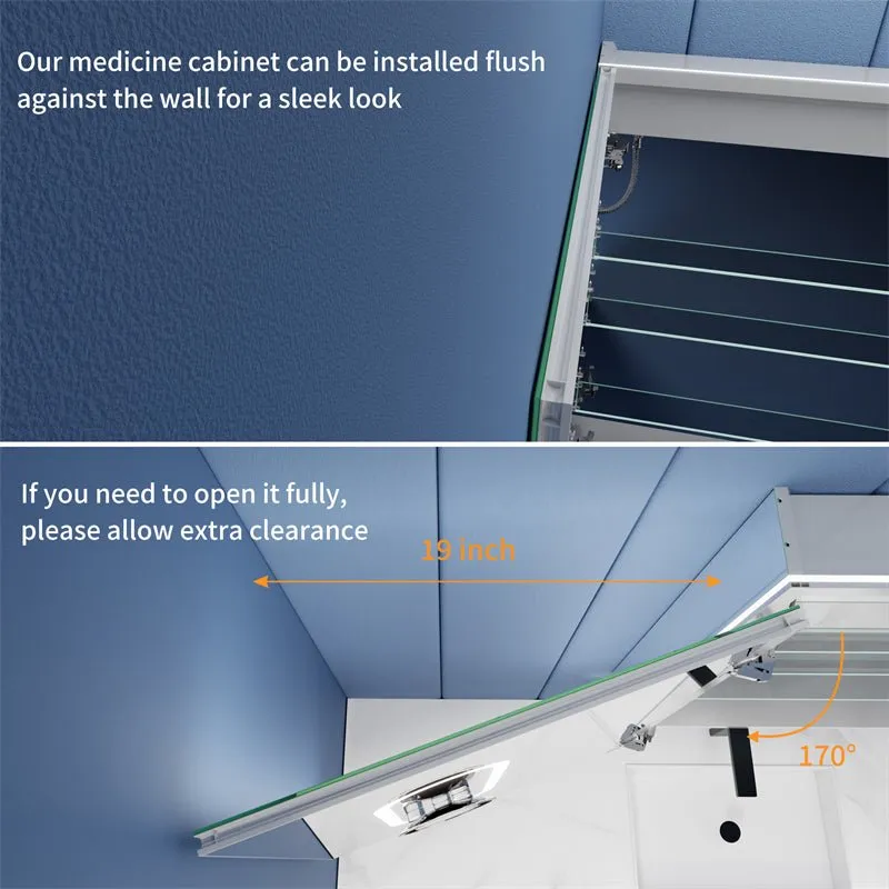 Illusion 20" x 32" LED Lighted Medicine Cabinet with Magnifiers Front and Back Light,Hinge on the Left