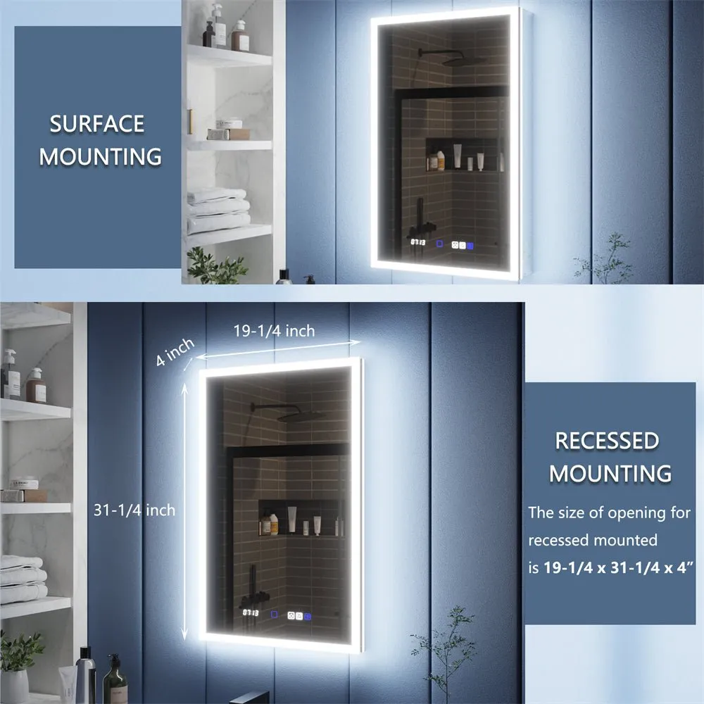 Illusion 20" x 32" LED Lighted Medicine Cabinet with Magnifiers Front and Back Light,Hinge on the Left