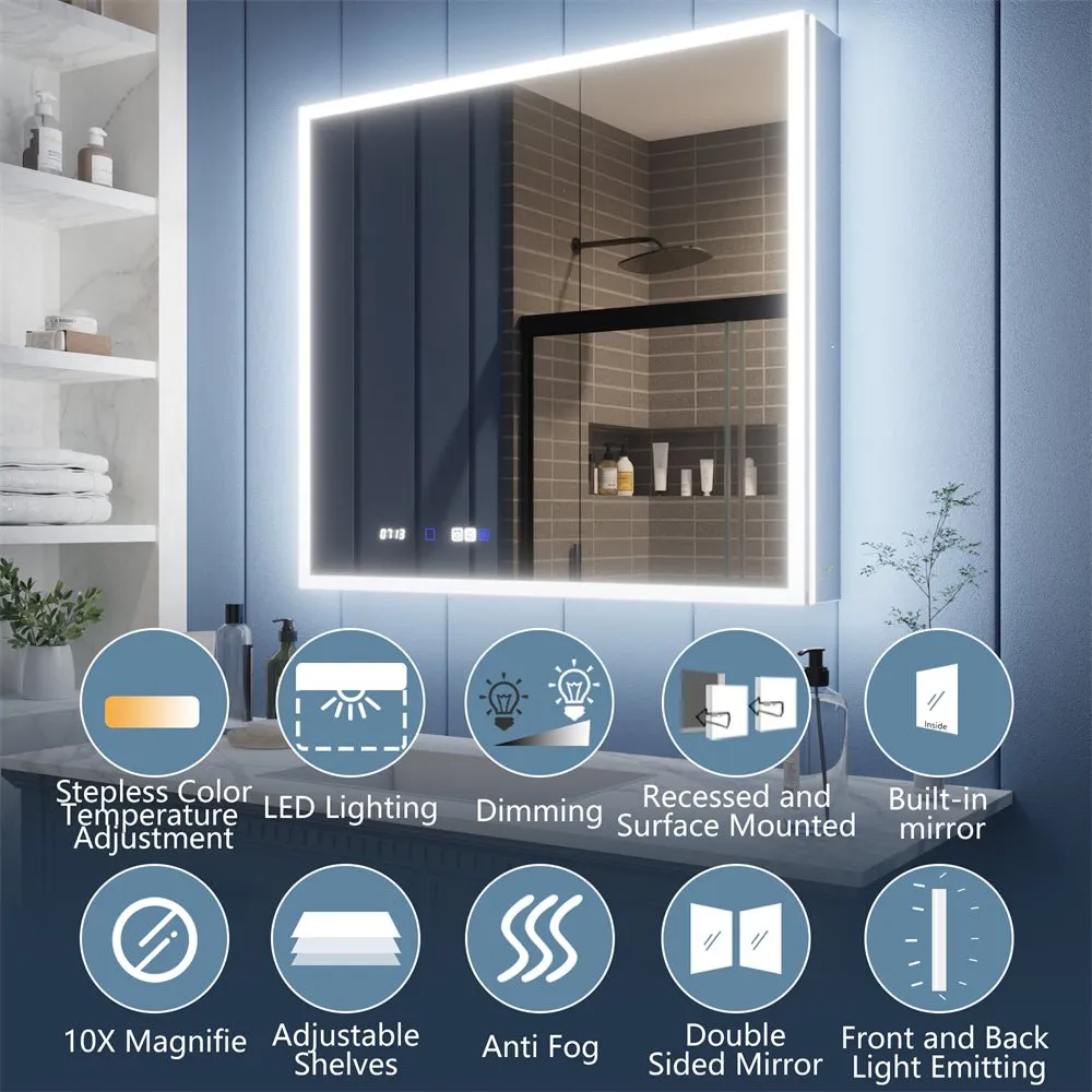 Illusion 24" x 32" LED Lighted Medicine Cabinet with Magnifiers Front and Back Light,Hinge on the Right