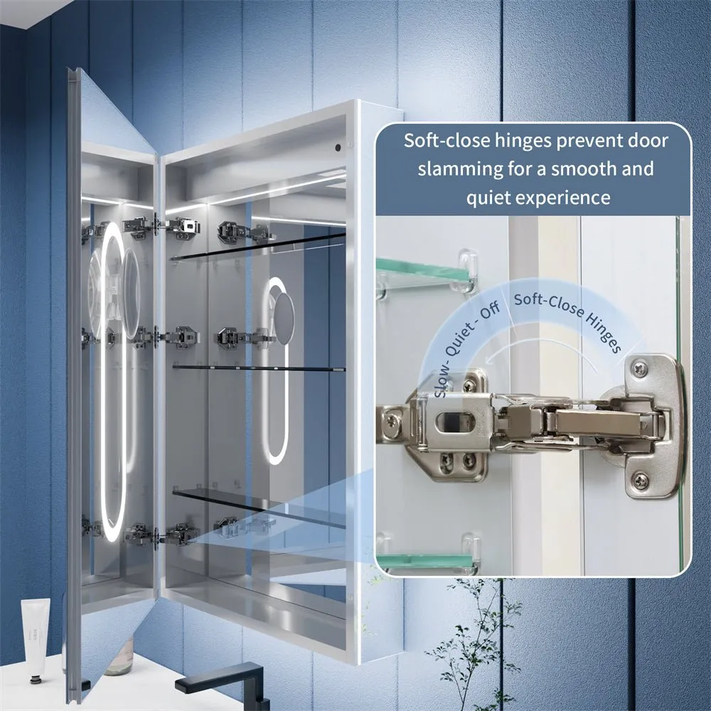 Illusion 24" x 32" LED Lighted Medicine Cabinet with Magnifiers Front and Back Light,Hinge on the Right