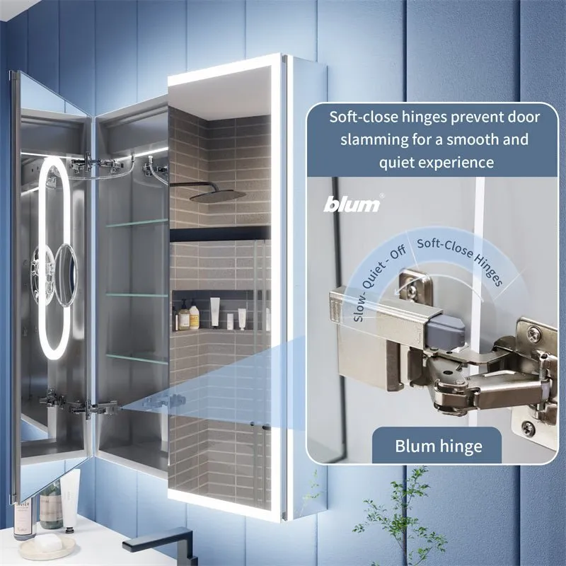 Illusion 48" x 36" LED Lighted Medicine Cabinet with Magnifiers Front and Back Light