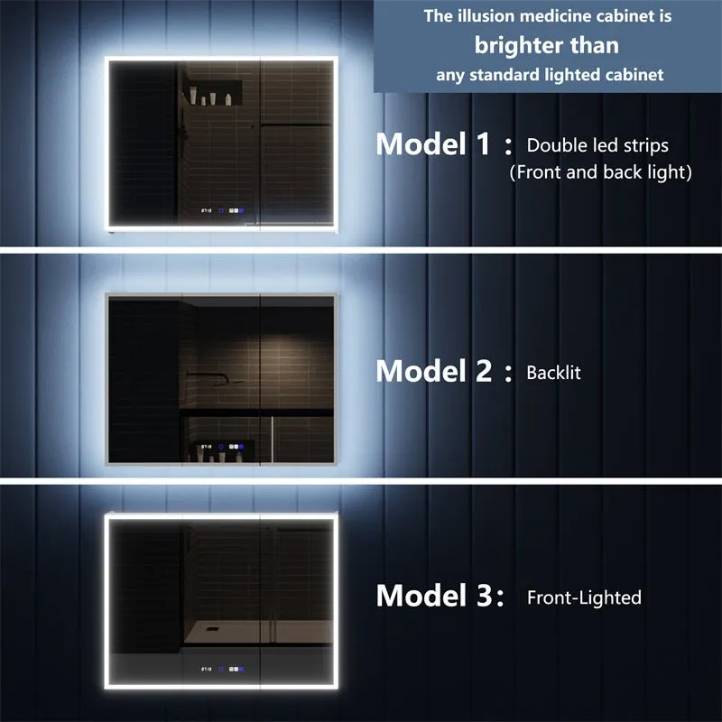 Illusion 48" x 36" LED Lighted Medicine Cabinet with Magnifiers Front and Back Light