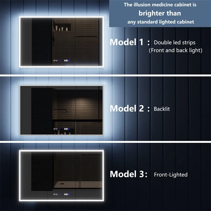 Illusion 60" x 36" LED Lighted Medicine Cabinet with Magnifiers Front and Back Light