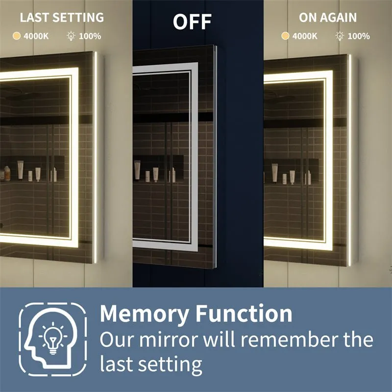 Illusion-B 24" x 32" LED Lighted Inset Mirrored Medicine Cabinet with Magnifiers Front and Back Light,Hinge on Left