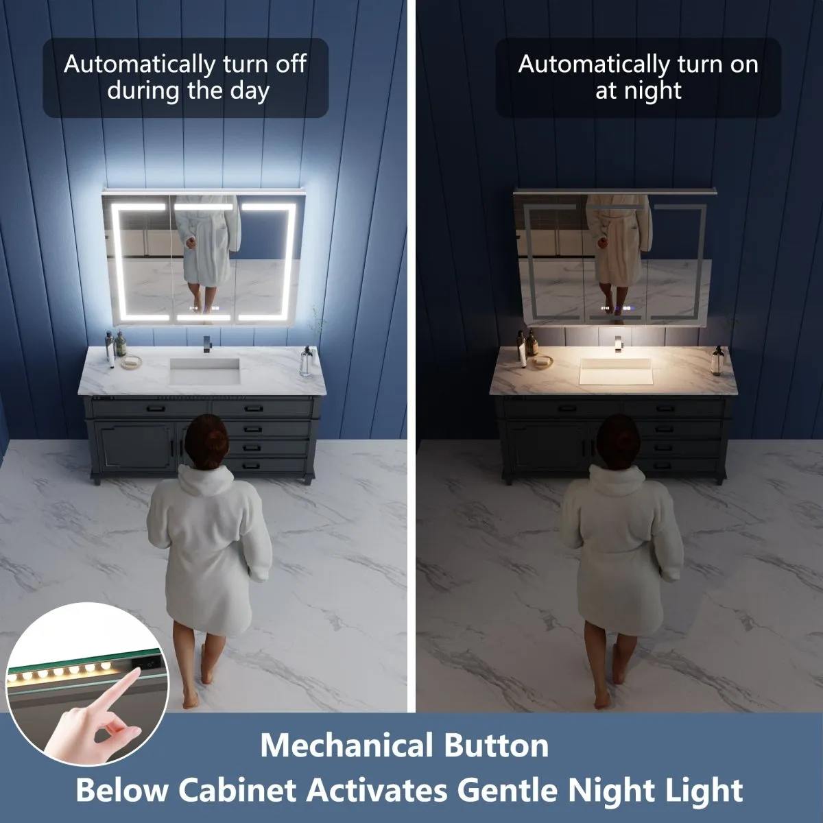 Illusion-B 24" x 32" LED Lighted Inset Mirrored Medicine Cabinet with Magnifiers Front and Back Light,Hinge on Left