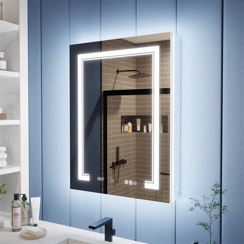 Illusion-B 24" x 32" LED Lighted Inset Mirrored Medicine Cabinet with Magnifiers Front and Back Light,Hinge on Left