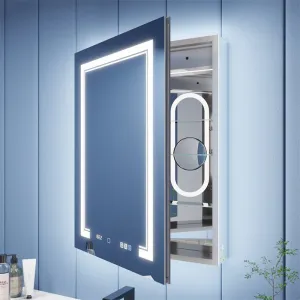 Illusion-B 24" x 32" LED Lighted Inset Mirrored Medicine Cabinet with Magnifiers Front and Back Light,Hinge on Left