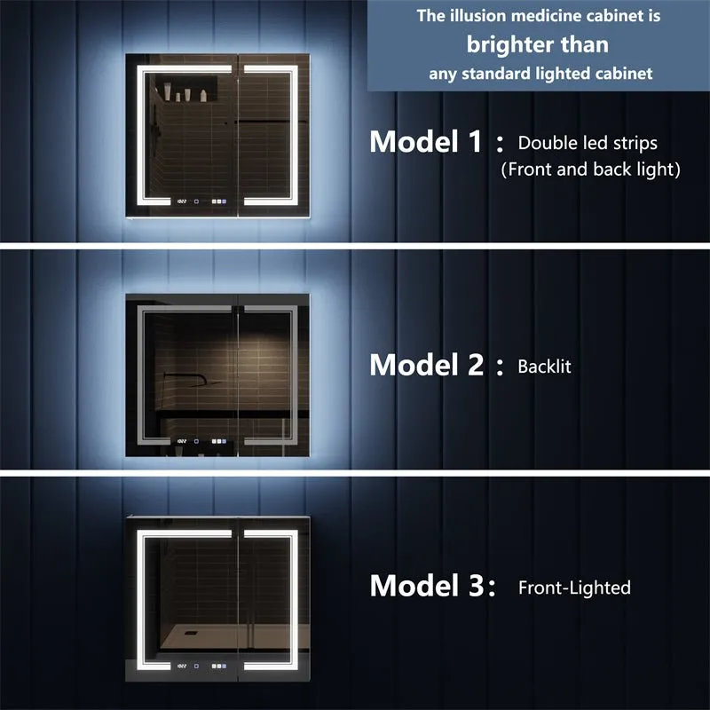 Illusion-B 36" x 32" LED Lighted Inset Mirrored Medicine Cabinet with Magnifiers Front and Back Light