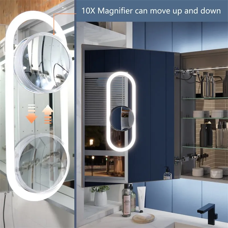 Illusion-B 36" x 32" LED Lighted Inset Mirrored Medicine Cabinet with Magnifiers Front and Back Light