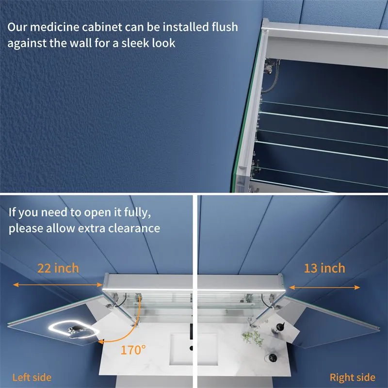 Illusion-B 36" x 32" LED Lighted Inset Mirrored Medicine Cabinet with Magnifiers Front and Back Light