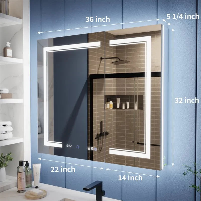 Illusion-B 36" x 32" LED Lighted Inset Mirrored Medicine Cabinet with Magnifiers Front and Back Light