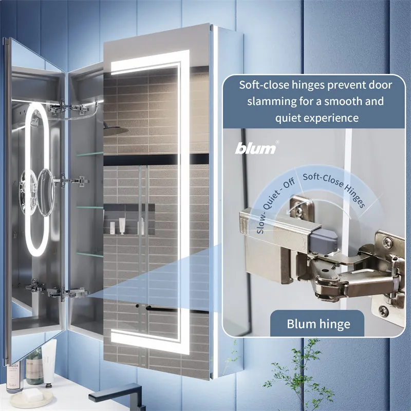 Illusion-B 40" x 32" LED Lighted Inset Mirrored Medicine Cabinet with Magnifiers Front and Back Light