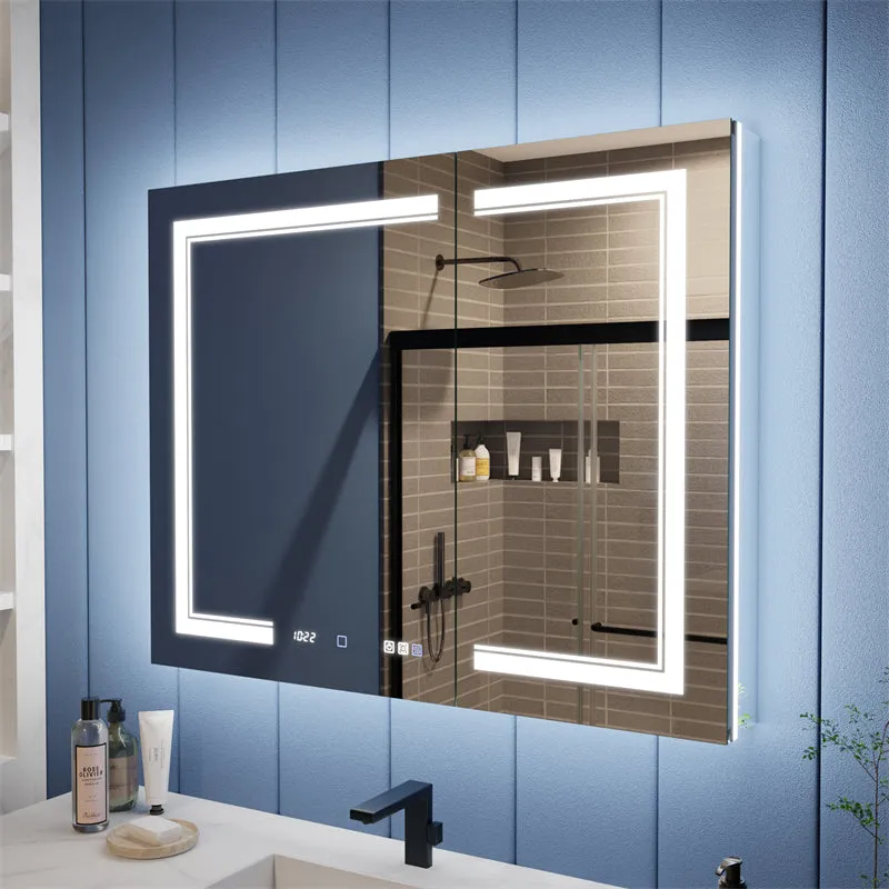 Illusion-B 40" x 32" LED Lighted Inset Mirrored Medicine Cabinet with Magnifiers Front and Back Light