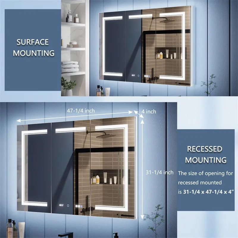 Illusion-B 48" x 32" LED Lighted Inset Mirrored Medicine Cabinet with Magnifiers Front and Back Light