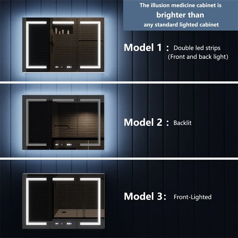 Illusion-B 48" x 32" LED Lighted Inset Mirrored Medicine Cabinet with Magnifiers Front and Back Light