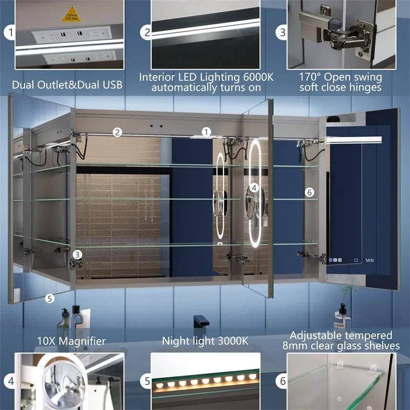 Illusion-B 48" x 32" LED Lighted Inset Mirrored Medicine Cabinet with Magnifiers Front and Back Light