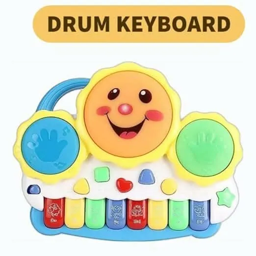 Multi-Color Drum Keyboard Musical Toy with Flashing Lights, Animal Sounds & Songs for Kids (Above 3 years)