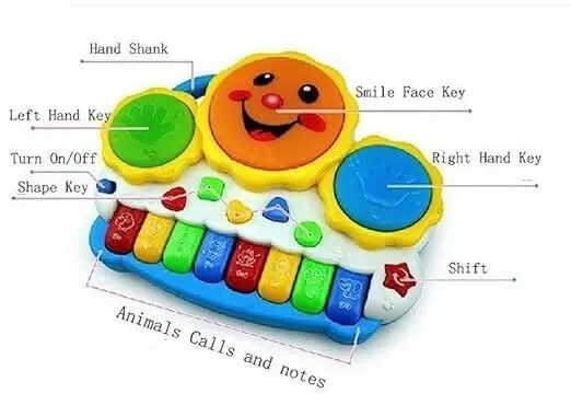 Multi-Color Drum Keyboard Musical Toy with Flashing Lights, Animal Sounds & Songs for Kids (Above 3 years)