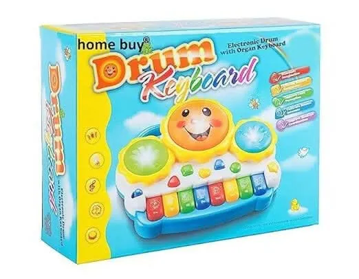 Multi-Color Drum Keyboard Musical Toy with Flashing Lights, Animal Sounds & Songs for Kids (Above 3 years)