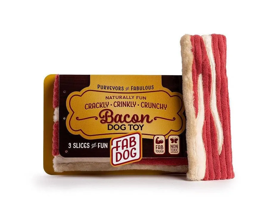 Packaged 3 Strips of Bacon Dog Toy from Fabdog