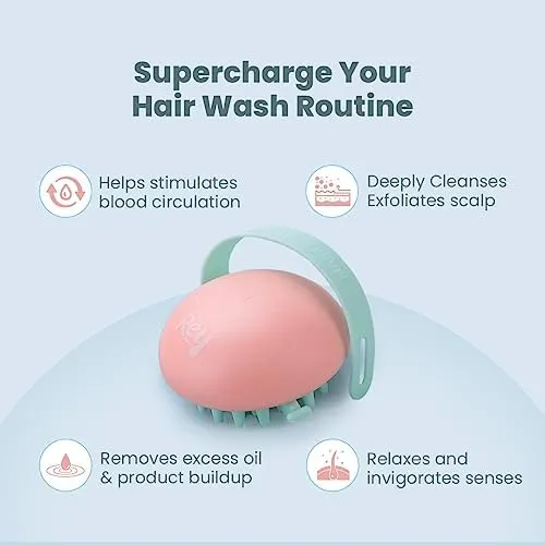 Rey Naturals Hair Scalp Massager Shampoo Brush for Men and Women -Hair Growth, Scalp Care, and Relaxation - Soft Bristles for Gentle Massage Pink & White combo