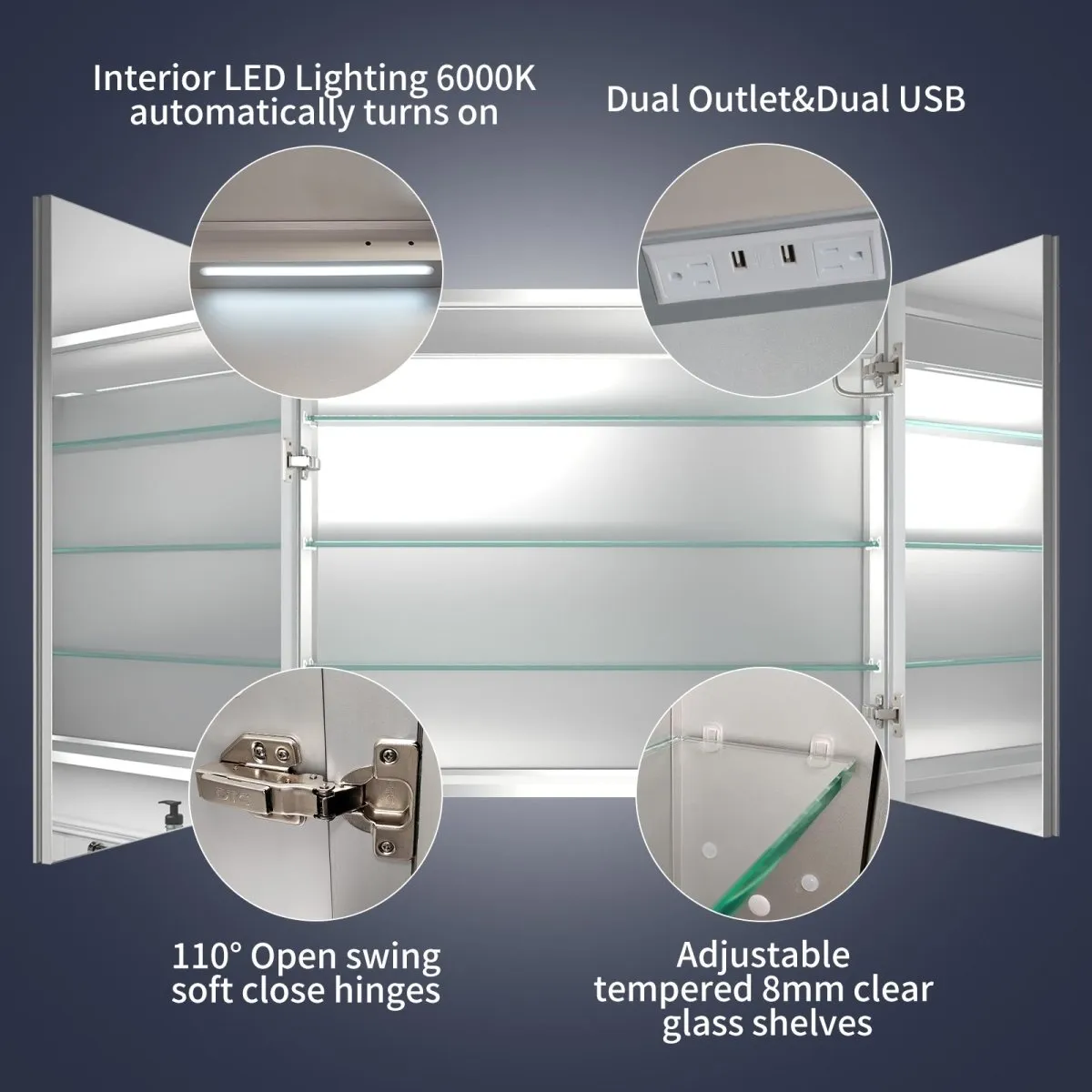 Rim 36" W x 30" H LED Lighted Medicine Cabinet Recessed or Surface with Mirrors