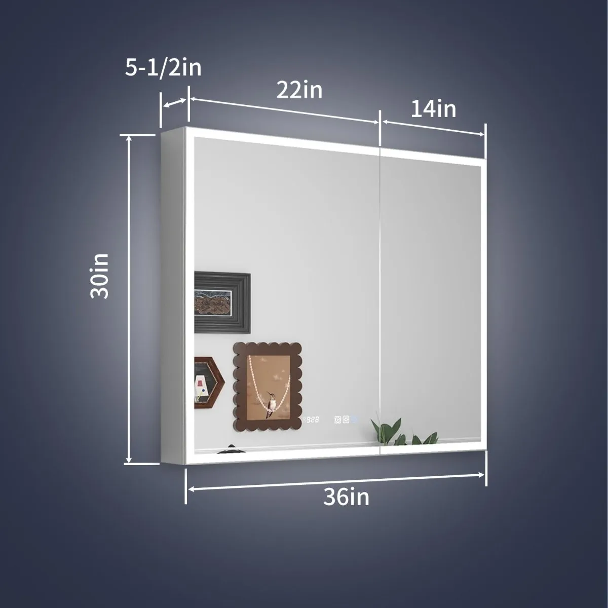 Rim 36" W x 30" H LED Lighted Medicine Cabinet Recessed or Surface with Mirrors