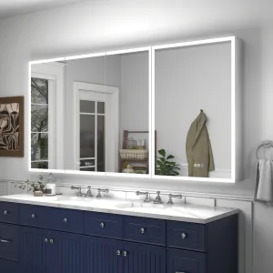 Rim 72" W x 36" H LED Lighted Medicine Cabinet Recessed or Surface with Mirrors,For Bathroom