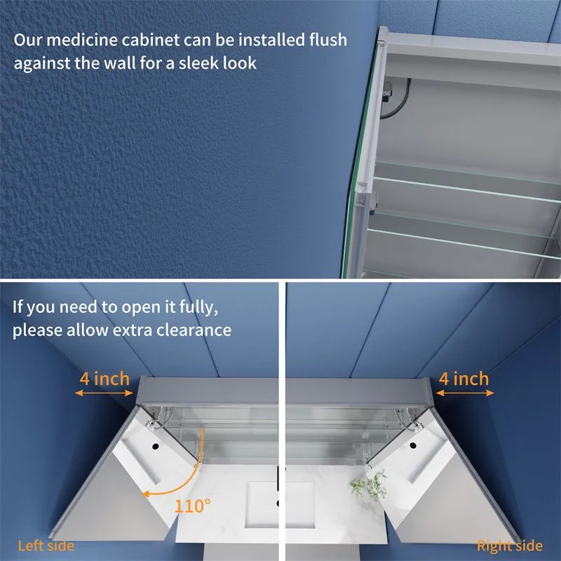 Rim 84" W x 36" H LED Lighted Medicine Cabinet Recessed or Surface with Mirrors,24-36-24