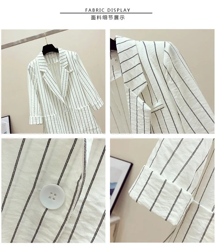 Striped Blazer Women Mid-Length Popular Casual Suit Korean Thin Breathable Outerwear