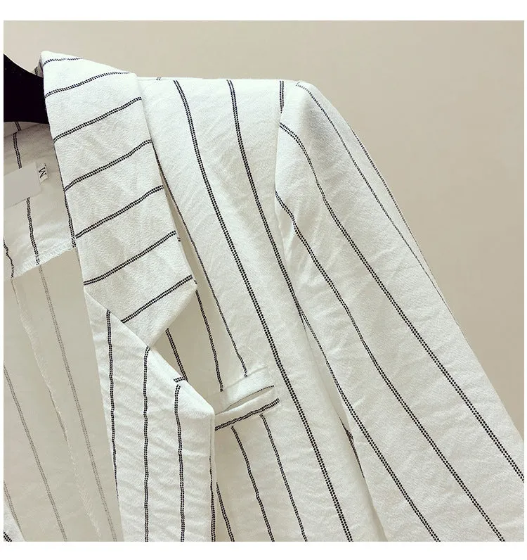 Striped Blazer Women Mid-Length Popular Casual Suit Korean Thin Breathable Outerwear